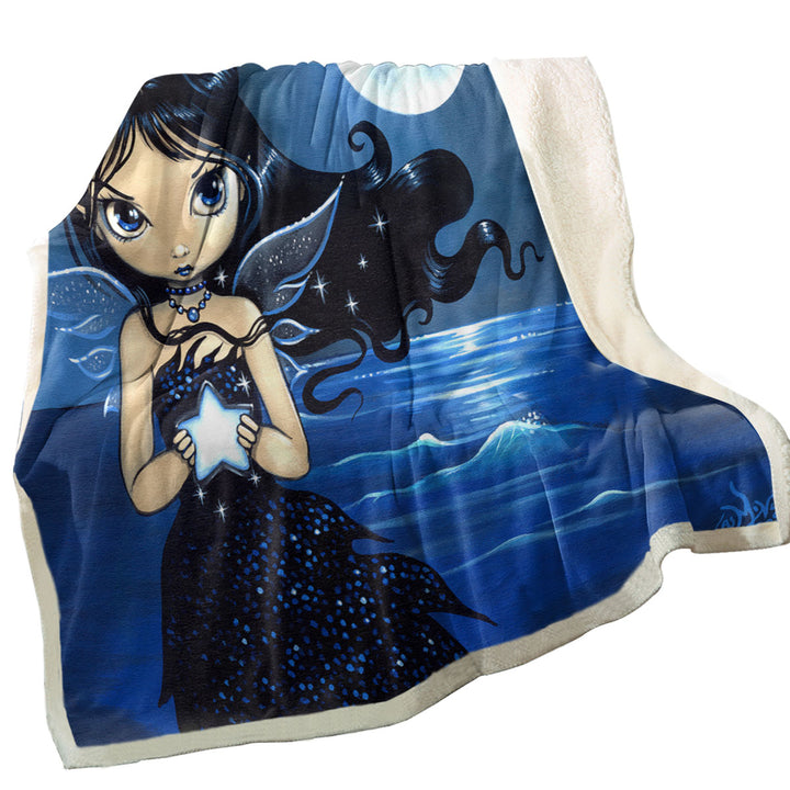 Sea Star Adorable Big Eyed Fairy by the Seaside Sherpa Blanket