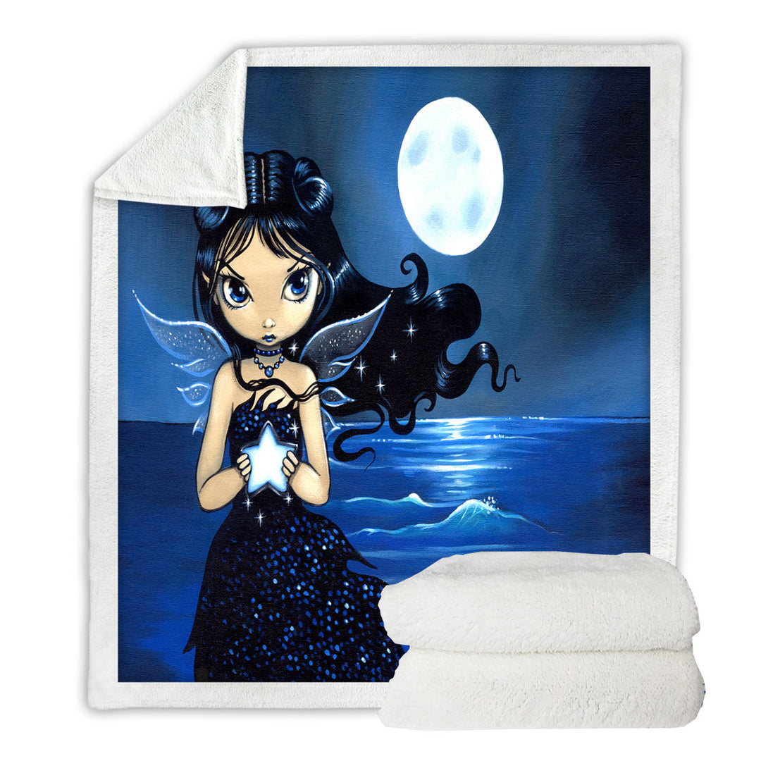 Sea Star Adorable Big Eyed Fairy by the Seaside Throw Blanket