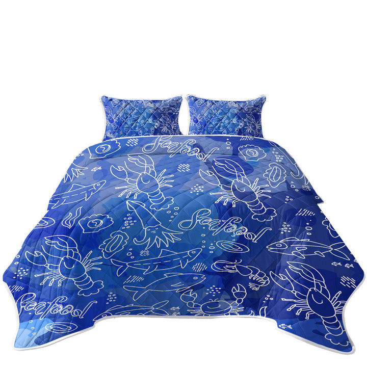 Seafood Pattern over Blue California King Quilt Sets