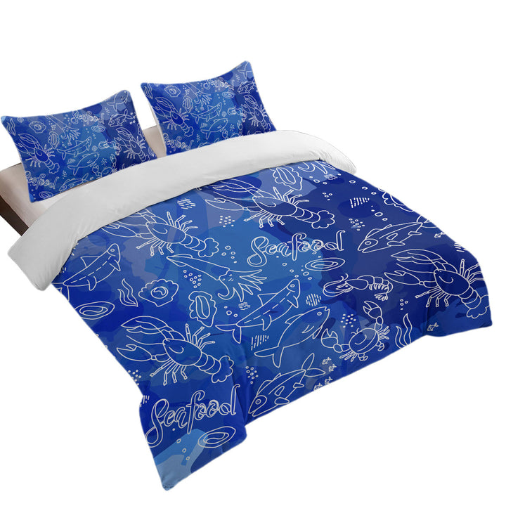 Seafood Pattern over Blue Duvet Cover