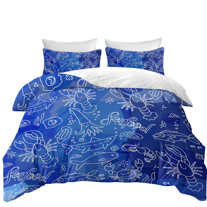 Seafood Pattern over Blue Duvet Covers