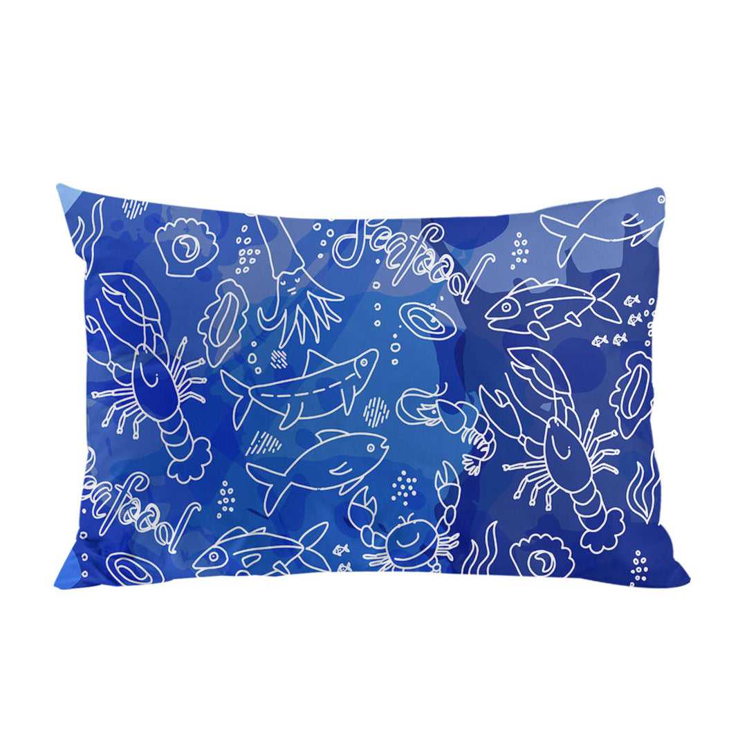 Seafood Pattern over Blue Pillow Cases