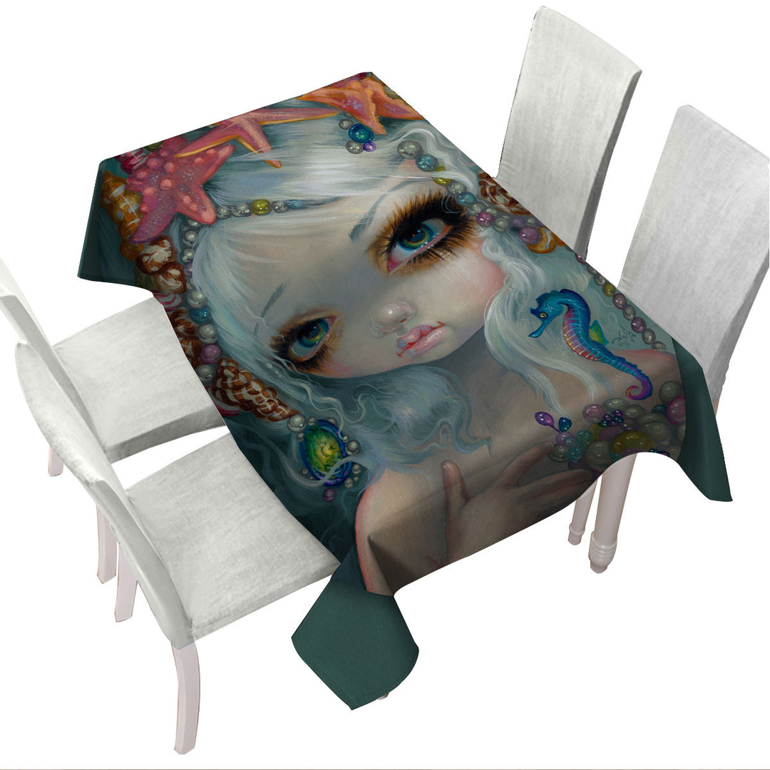 Seashell Princess Beautiful Doe Eyed Mermaid Tablecloths