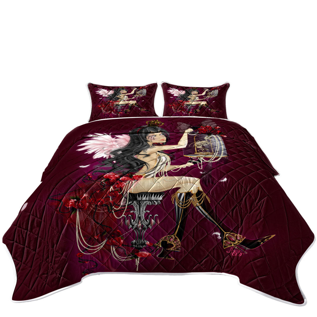 Sexy Goth Queen Roses and Pearls Coverlet