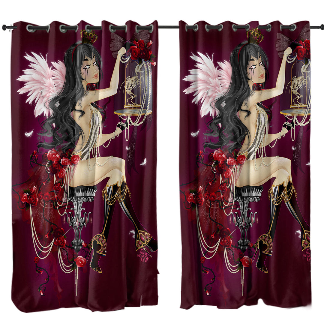 Sexy Goth Queen Roses and Pearls Drapes for Living Room