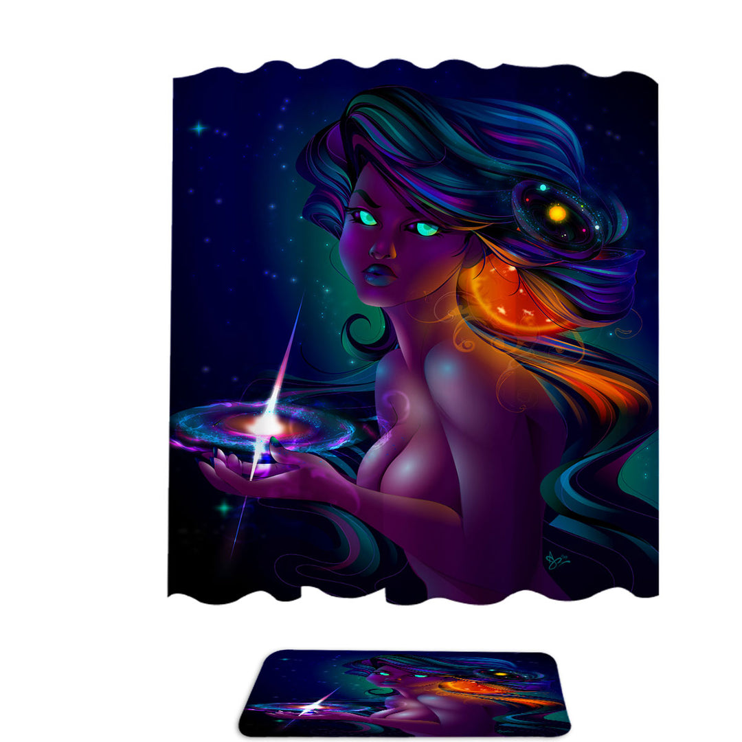 Sexy Shower Curtains for Mens Galactic Girl Space Nova