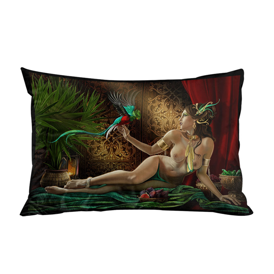 Sexy Woman and Treasured Birds King Pillow Cases
