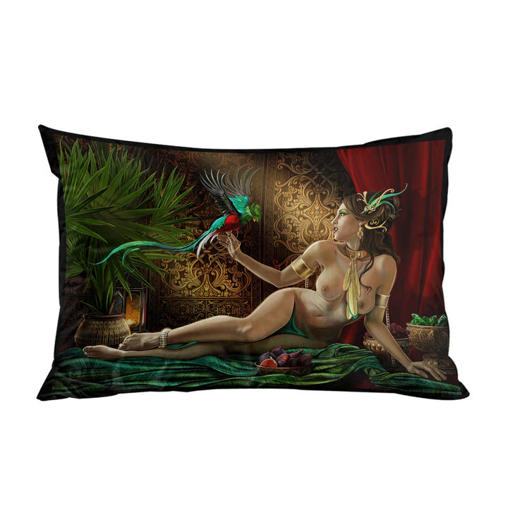 Sexy Woman and Treasured Birds King Pillow Cases