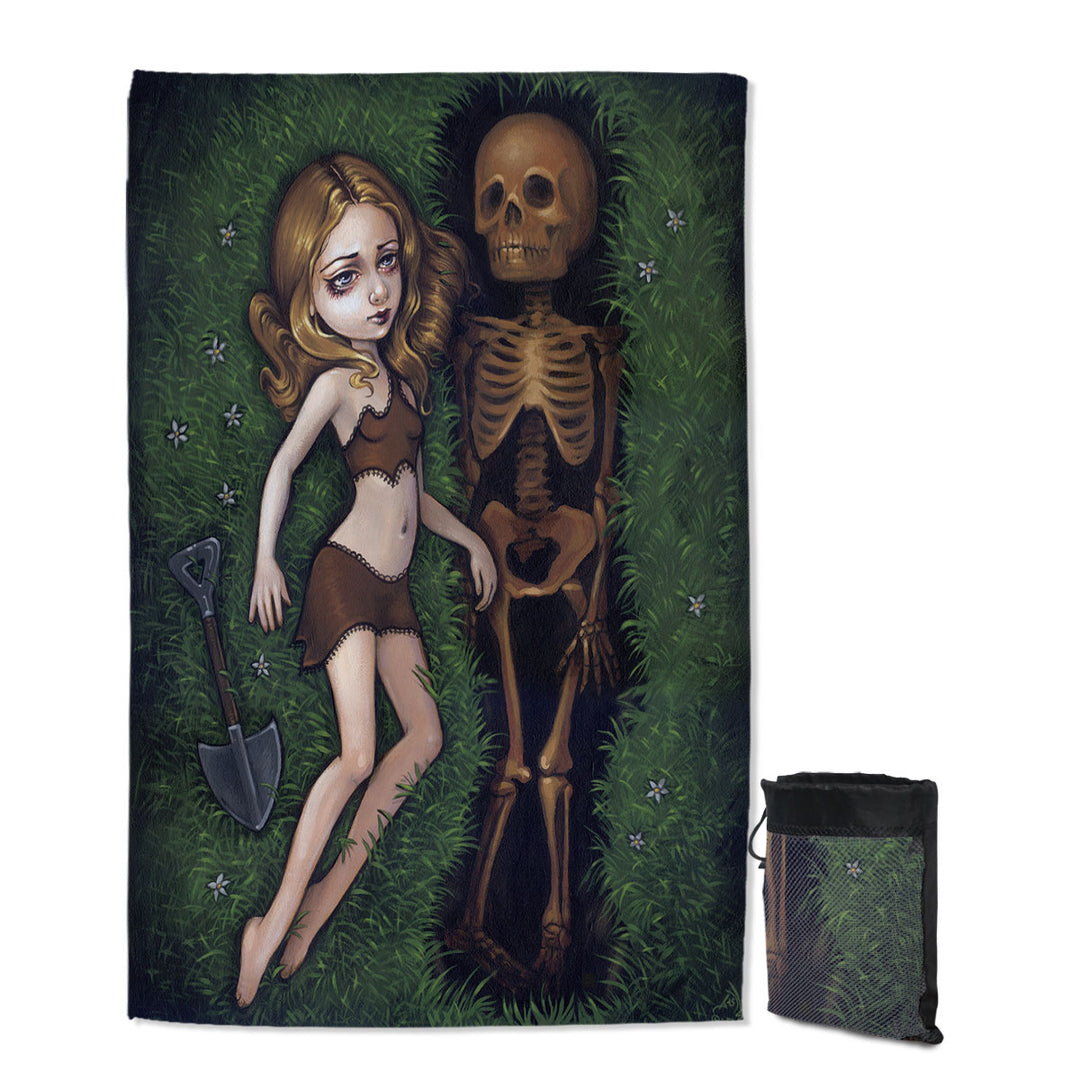 Shallow Grave Melancholy Crying Girl and Skeleton Beach Towels