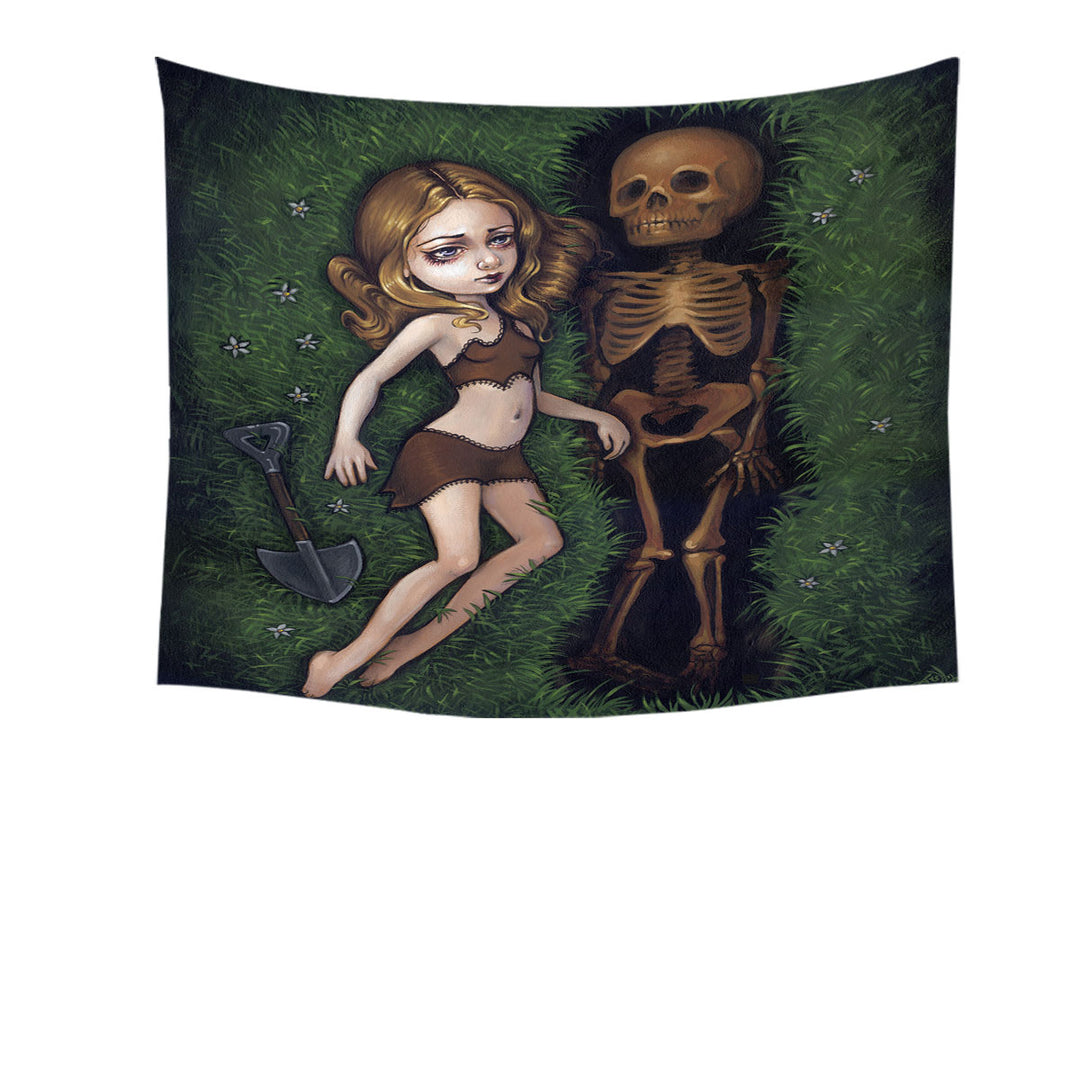 Shallow Grave Melancholy Crying Girl and Skeleton Tapestry