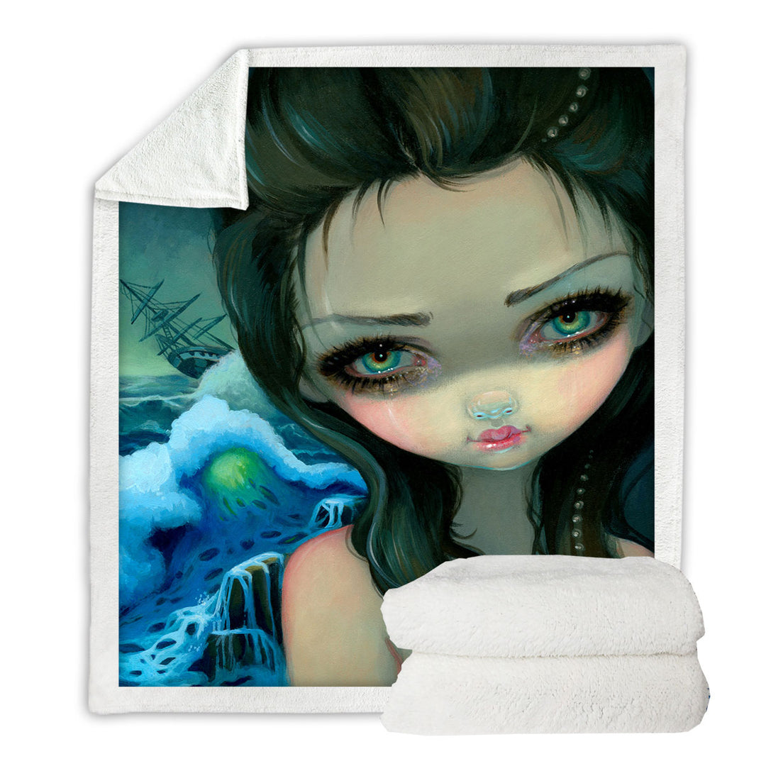 Shipwreck Siren Mythical Beautiful Girl and Ship Fleece Blankets