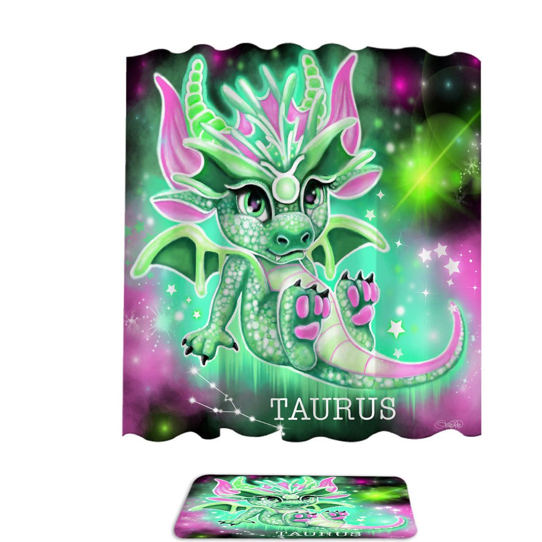 Shower Curtains Gift Ideas for Children Green Sparkling Taurus Lil Dragon