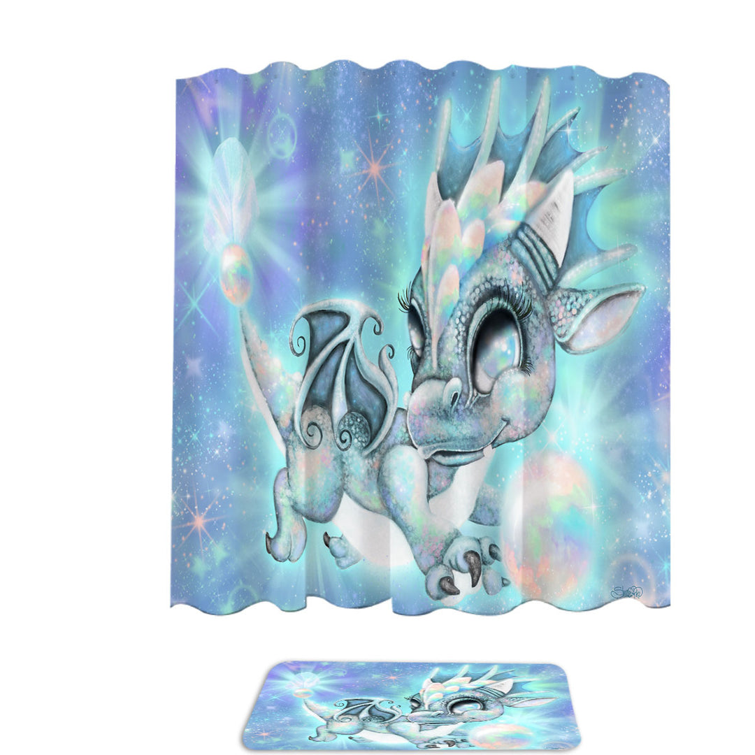 Shower Curtains of Cute Gift October Opal Birthstone Lil Dragon