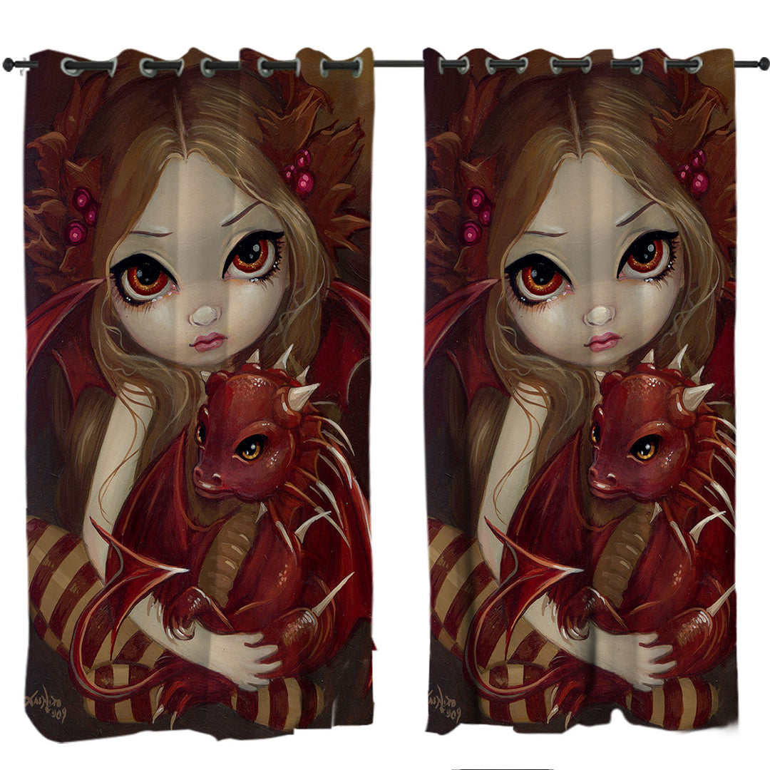 Sienna Dragonling Cute Fairy and Baby Dragon Curtains for Bedroom