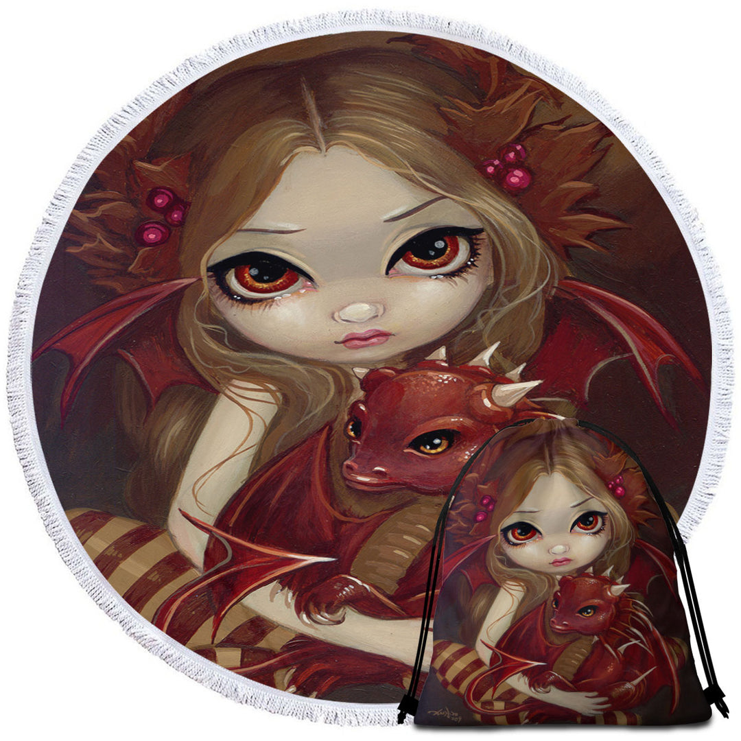 Sienna Dragonling Cute Fairy and Baby Dragon Round Beach Towel