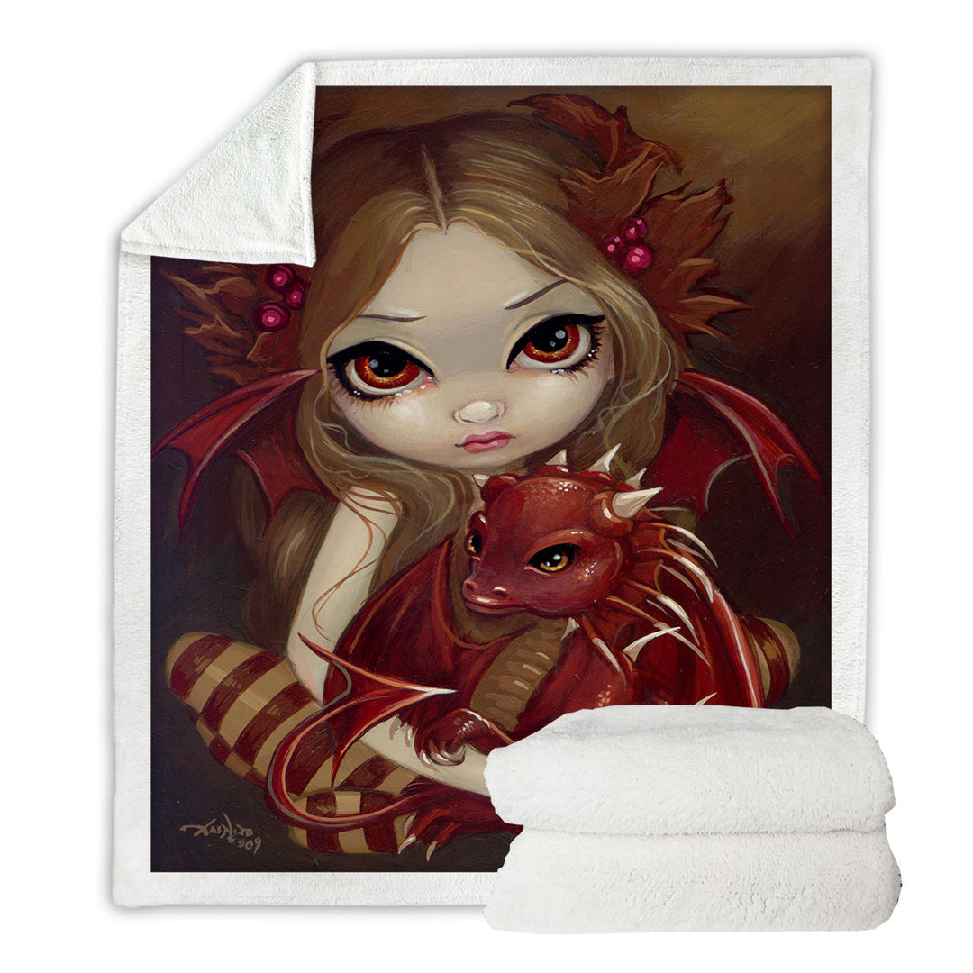 Sienna Dragonling Cute Fairy and Baby Dragon Sherpa Blanket