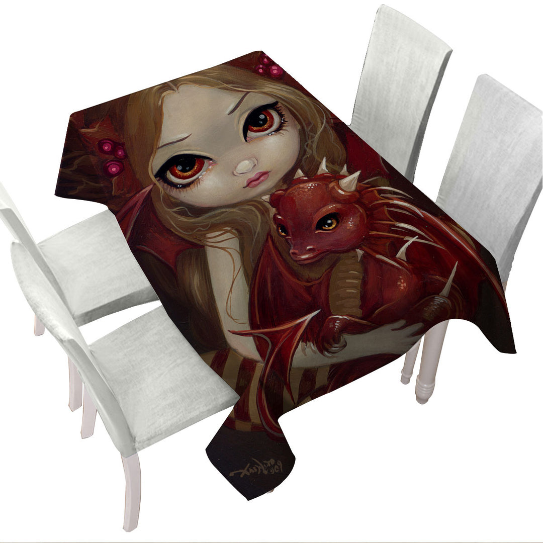 Sienna Dragonling Cute Fairy and Baby Dragon Tablecloth