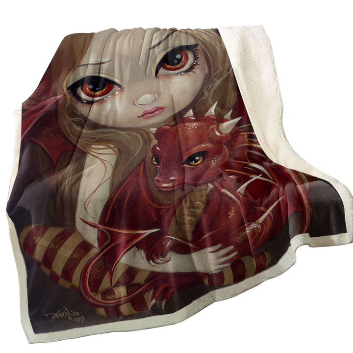 Sienna Dragonling Cute Fairy and Baby Dragon Throw Blanket