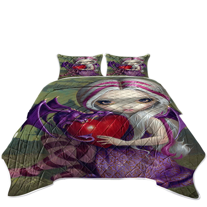 Silver Pink Haired Fairy With Cute Valentine Dragon Quilts