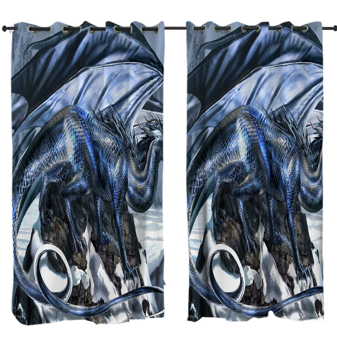Silverblood Dragon on a Snowy Mountain Curtains
