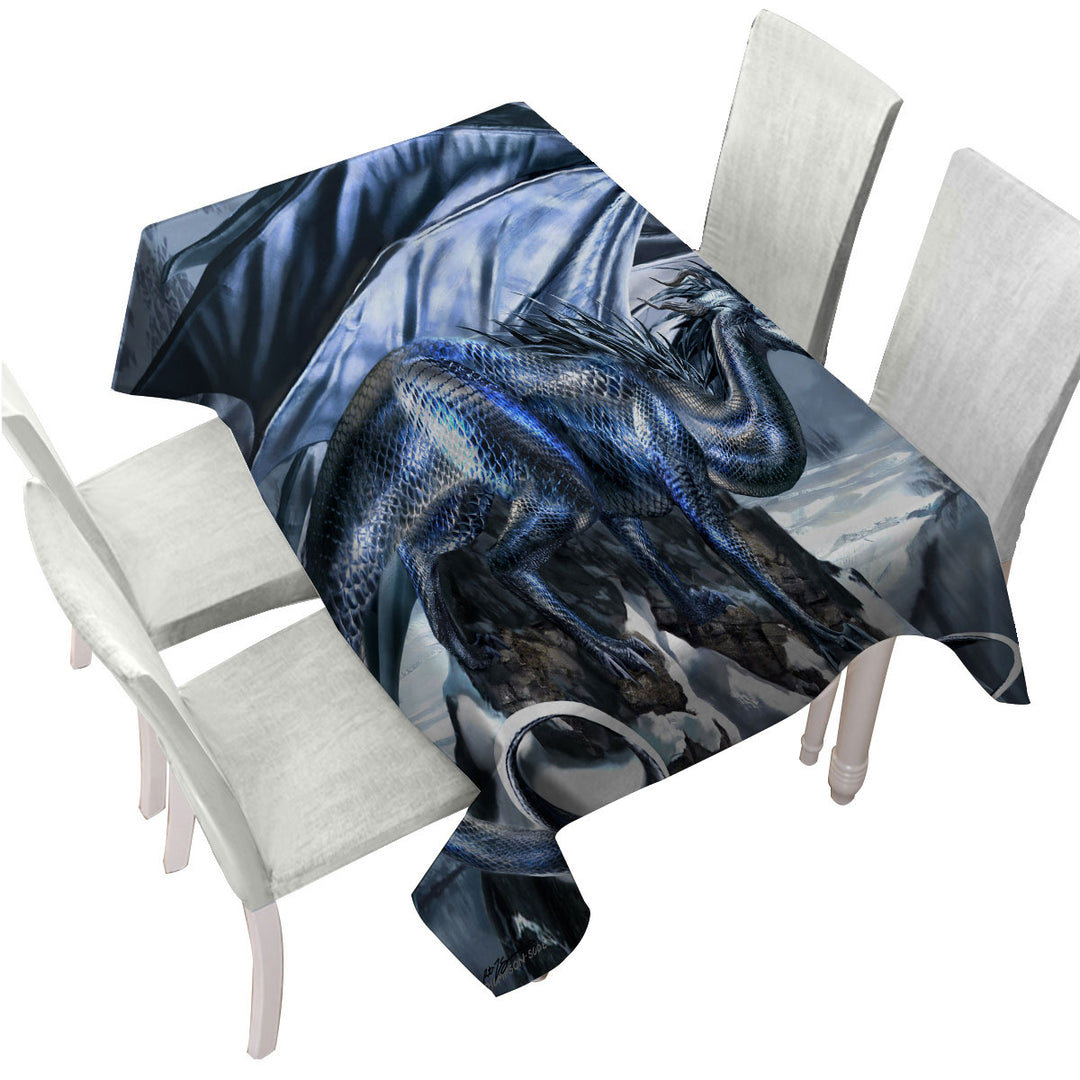 Silverblood Dragon on a Snowy Mountain Custom table cloth