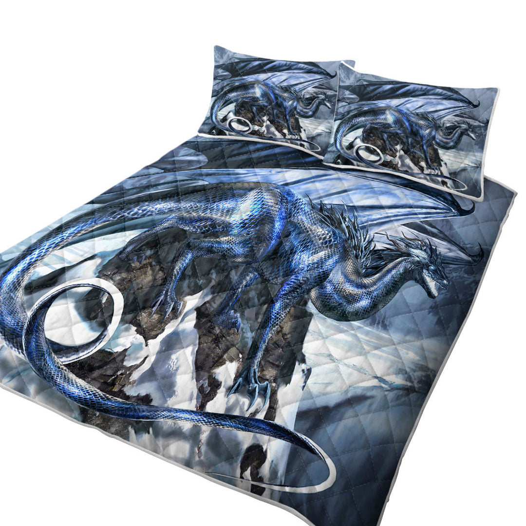 Silverblood Dragon on a Snowy Mountain King Quilt