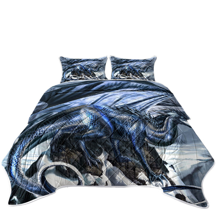 Silverblood Dragon on a Snowy Mountain King Size Bedspreads