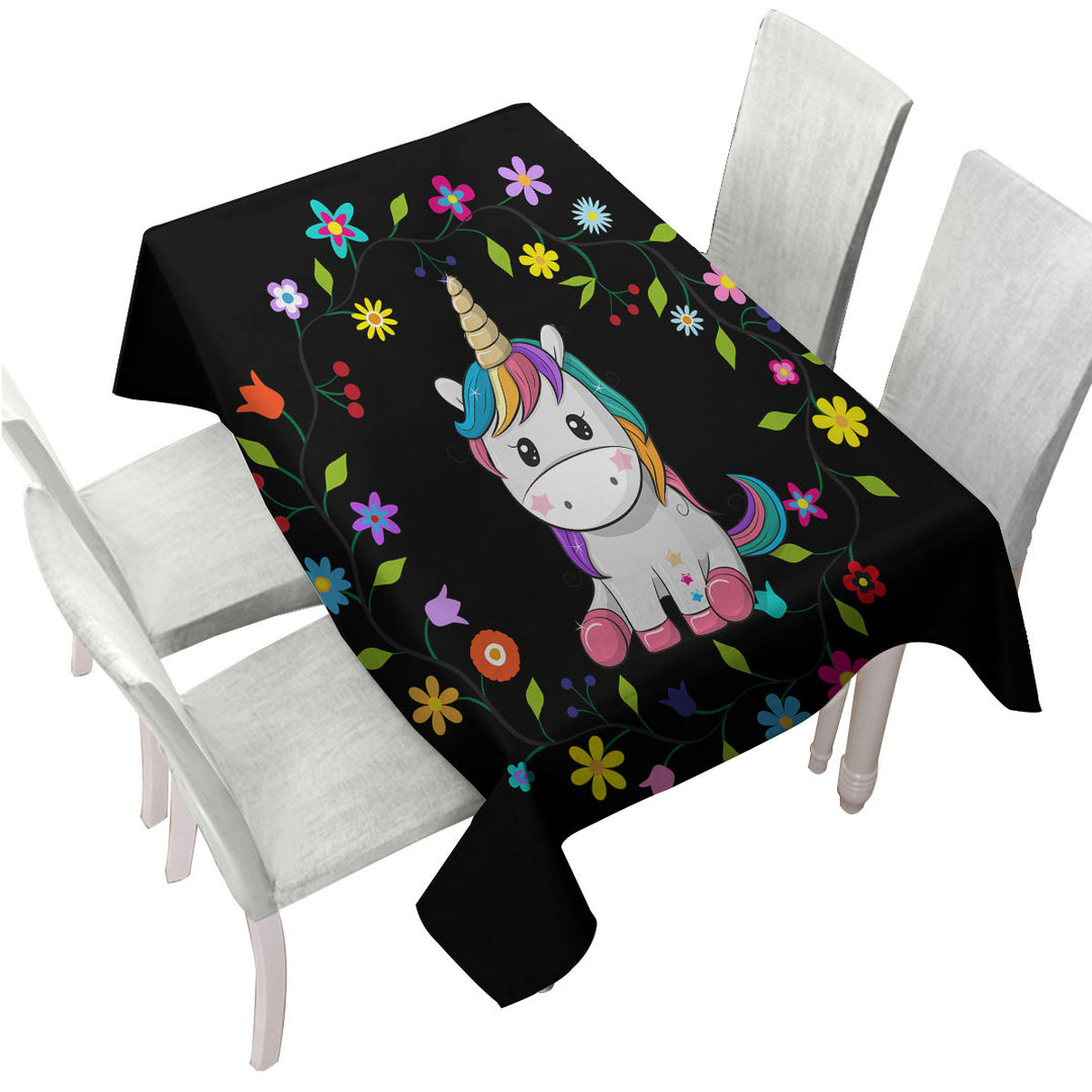 Simple Floral Circle and Adorable Unicorn Custom table cloth