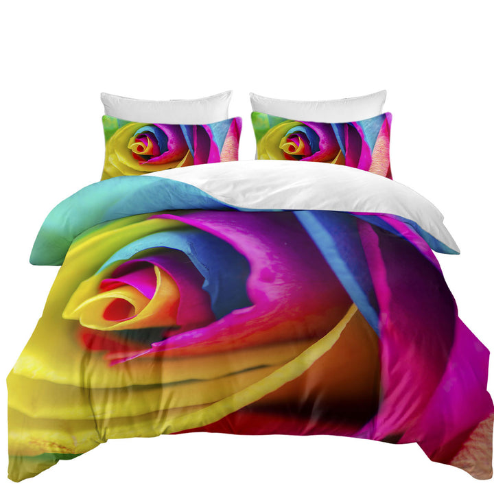 Single Rainbow Rose Duvet Cover