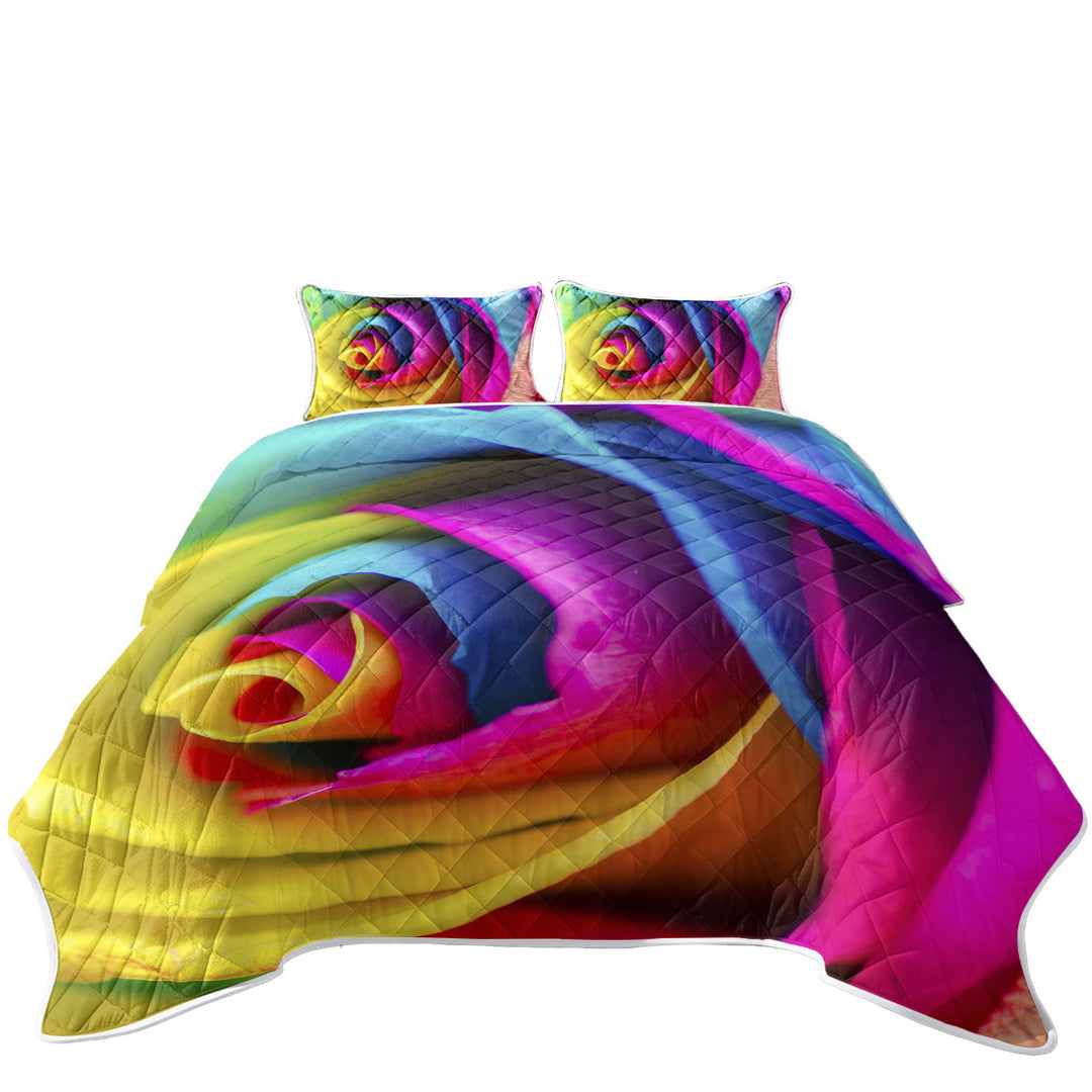 Single Rainbow Rose King Size Quilt Sets