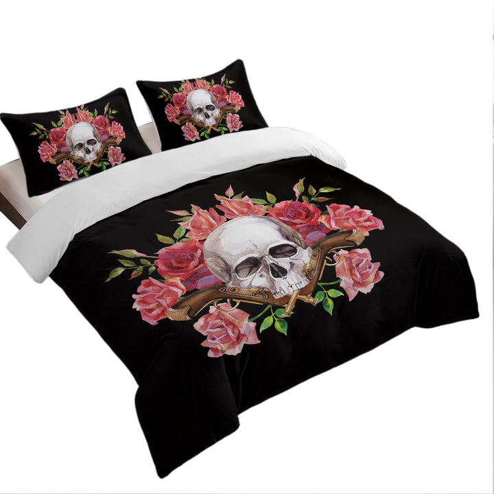 Skull Roses and Vintage Pistols King Size Duvet Cover