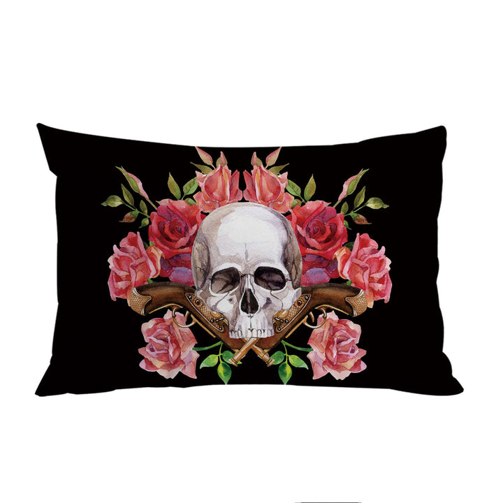Skull Roses and Vintage Pistols Pillow Cases