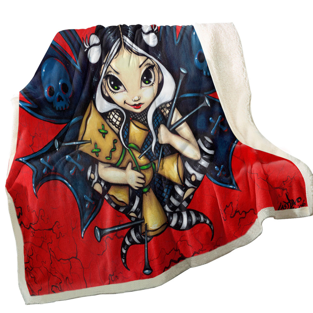 Skull Wings Mischievous Fairy Voodoo Throw Blanket