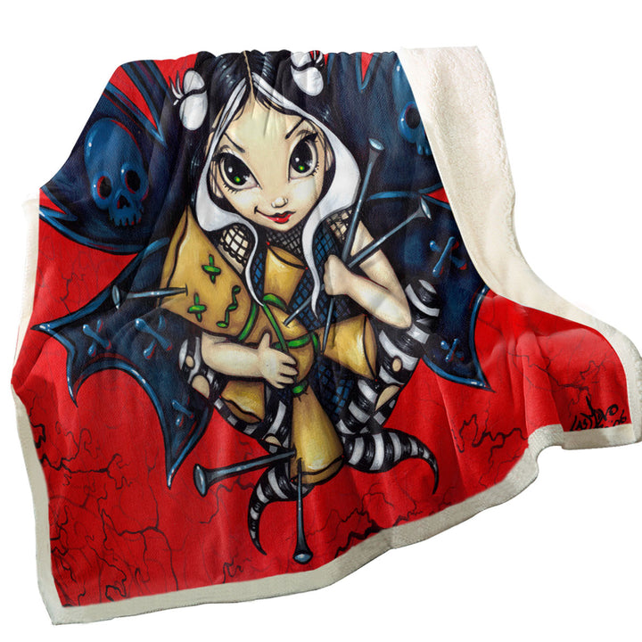 Skull Wings Mischievous Fairy Voodoo Throw Blanket