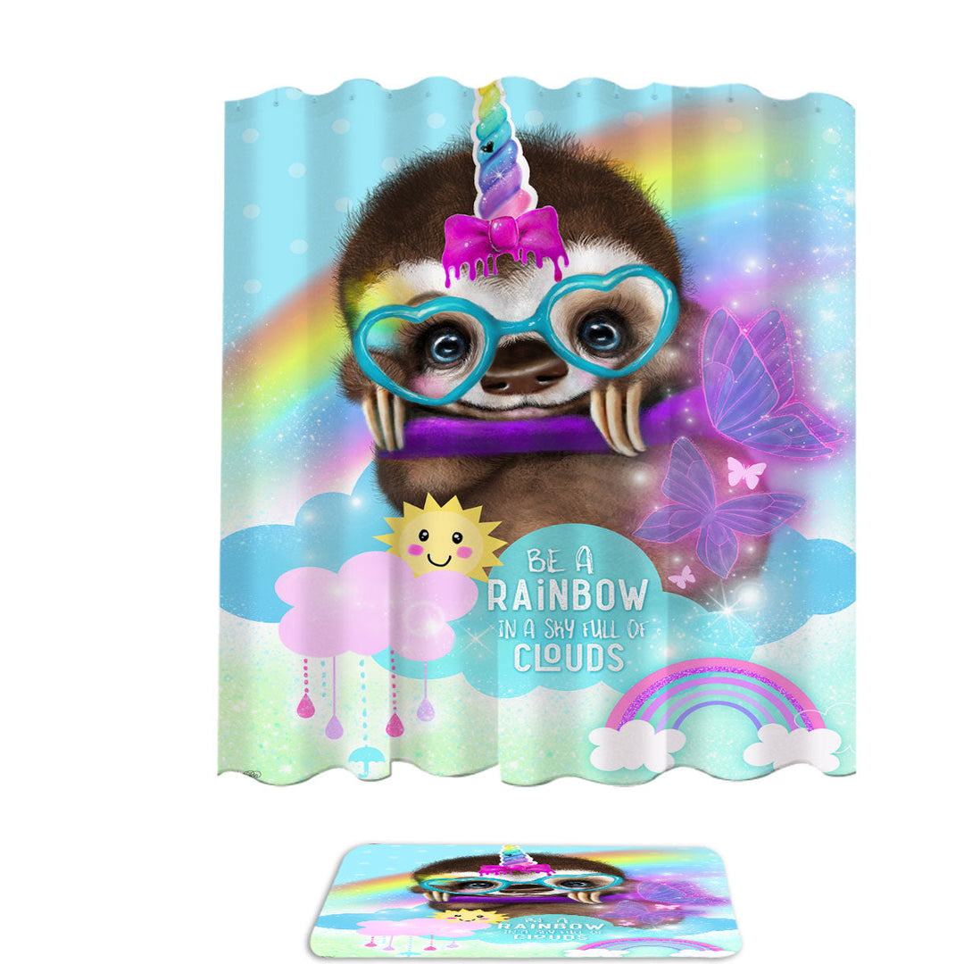 SlothiCorn Cute Kids Art Be a Rainbow Sloth Shower Curtain