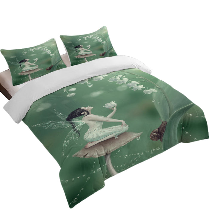 Snail and Cute Little Fairy the Lily of the Valley Duvet Cover Queen