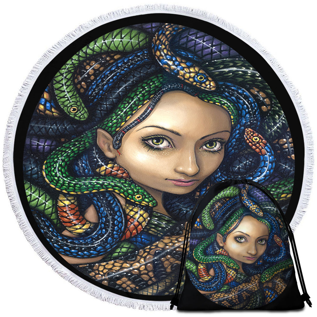 Snakes for Hair a Portrait of Medusa Beach Towel