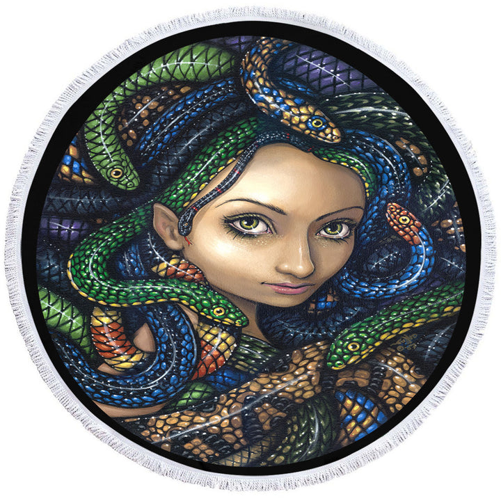 Snakes for Hair a Portrait of Medusa Microfiber Beach Towel