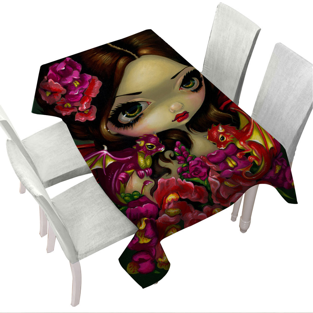 Snapdragon Flowers Fairy and Her Dragonlings Custom tablecloths