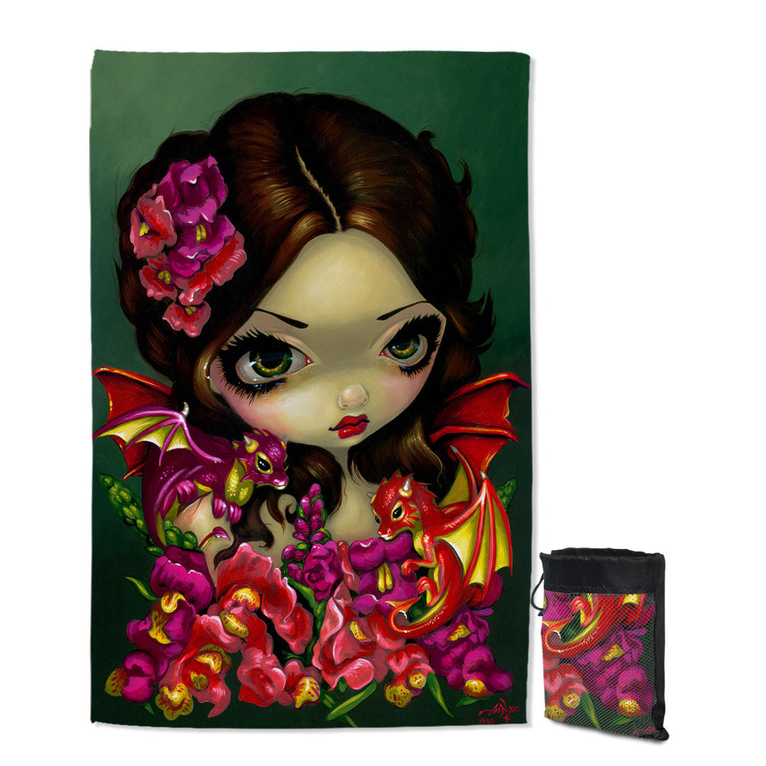 Snapdragon Flowers Fairy and Her Dragonlings Swims Towel