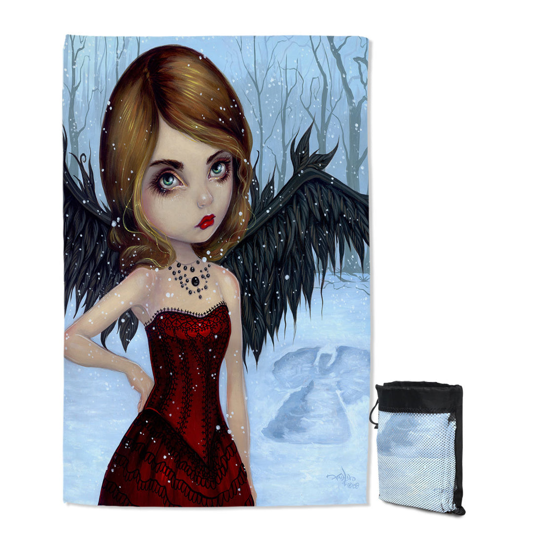 Snow Angels Winter Forest Winged Beautiful Maiden Beach Towels