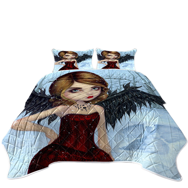 Snow Angels Winter Forest Winged Beautiful Maiden Quilt