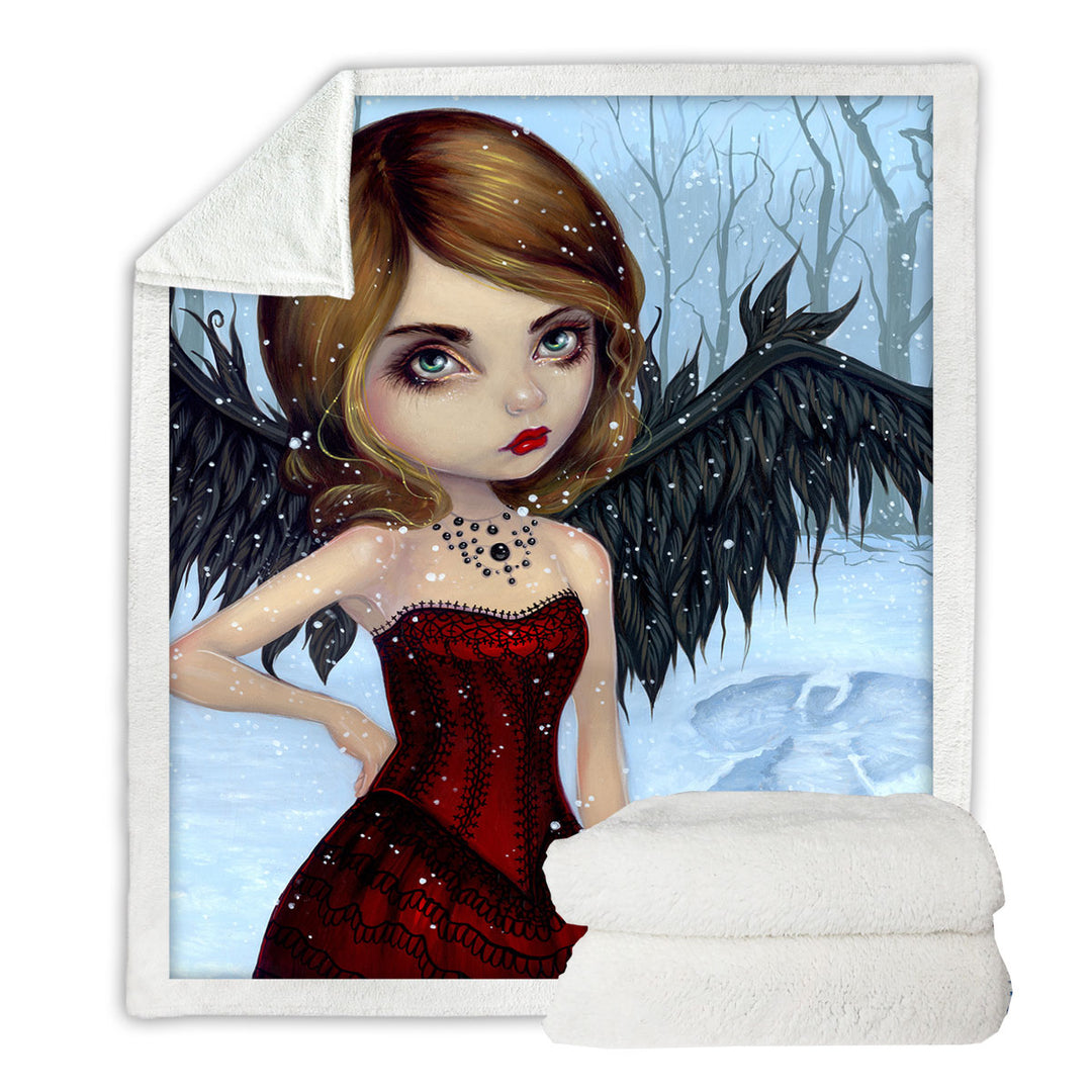 Snow Angels Winter Forest Winged Beautiful Maiden Sherpa Blanket