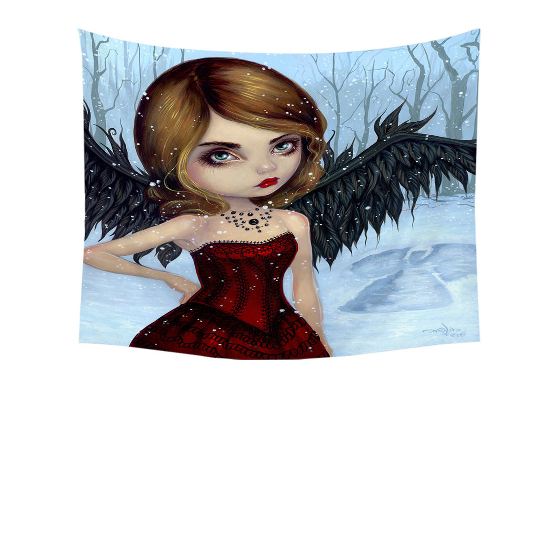 Snow Angels Winter Forest Winged Beautiful Maiden Tapestry Wall Decor