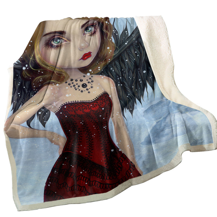 Snow Angels Winter Forest Winged Beautiful Maiden Throw Blanket