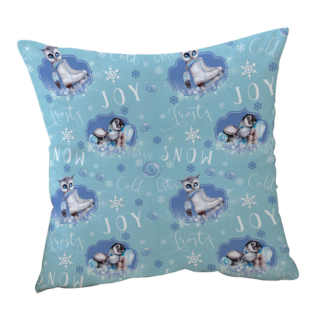 Snowflakes Winter Owl Penguin Pattern Cushion Covers