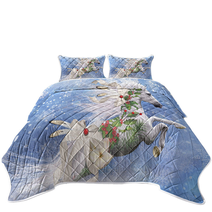 Snowflakes Winter White Horse California King Quilt Sets