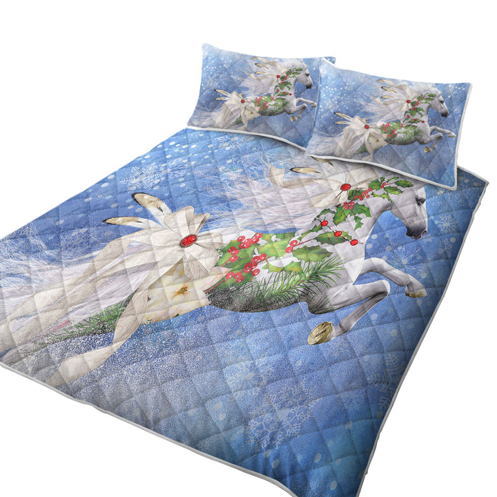 Snowflakes Winter White Horse King Size Quilt Sets