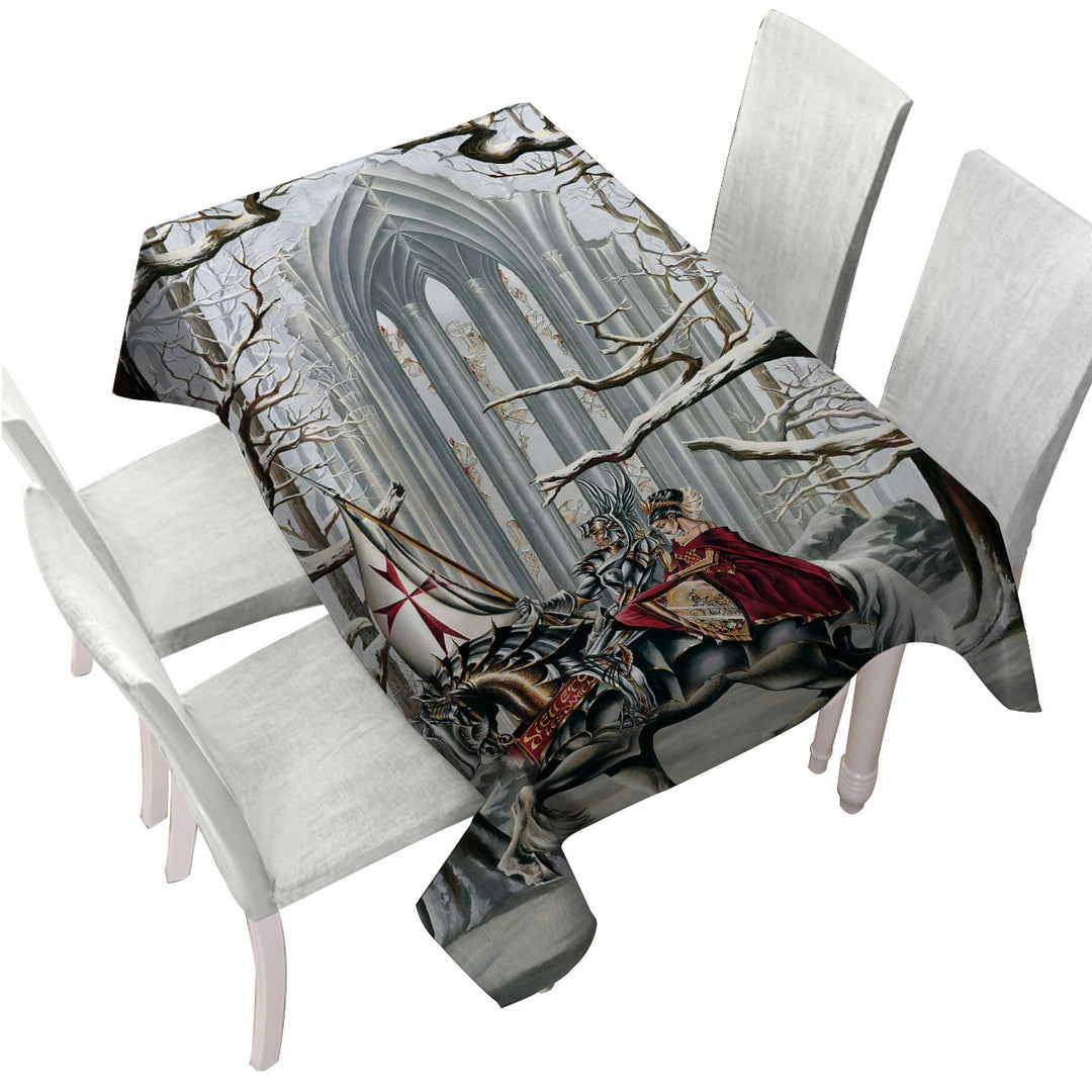 Snowy Forest Knight and Princess Tablecloth
