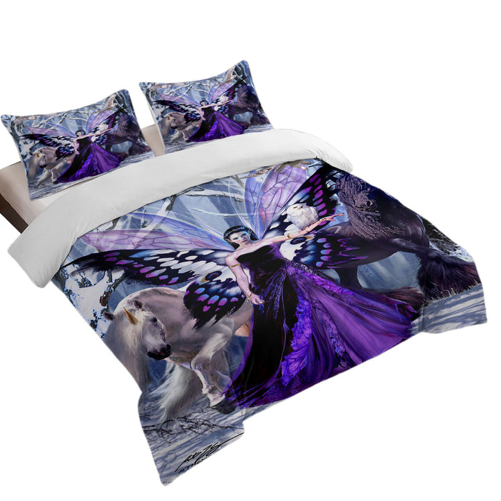 Snowy Forest Owls Horses and Purple Fairy Queen Best Duvet Covers